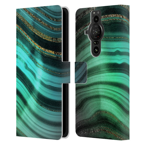 UtArt Malachite Emerald Glitter Gradient Leather Book Wallet Case Cover For Sony Xperia Pro-I