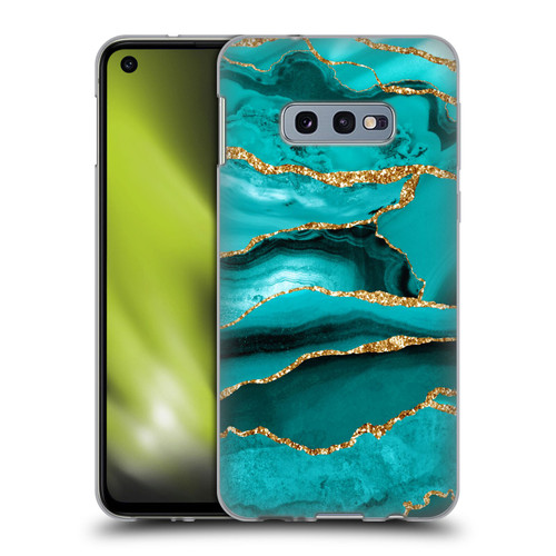 UtArt Malachite Emerald Aquamarine Gold Waves Soft Gel Case for Samsung Galaxy S10e