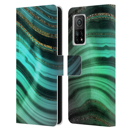 UtArt Malachite Emerald Glitter Gradient Leather Book Wallet Case Cover For Xiaomi Mi 10T 5G