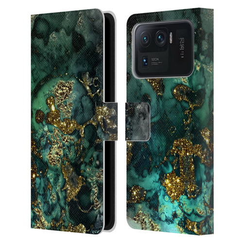 UtArt Malachite Emerald Gold And Seafoam Green Leather Book Wallet Case Cover For Xiaomi Mi 11 Ultra