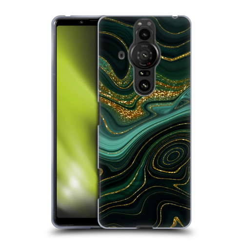 UtArt Malachite Emerald Gilded Teal Soft Gel Case for Sony Xperia Pro-I
