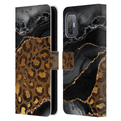 UtArt Wild Cat Marble Dark Gilded Leopard Leather Book Wallet Case Cover For HTC Desire 21 Pro 5G