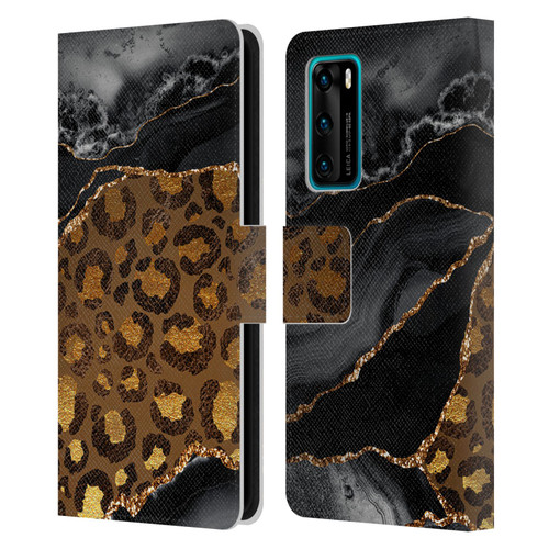 UtArt Wild Cat Marble Dark Gilded Leopard Leather Book Wallet Case Cover For Huawei P40 5G