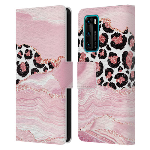 UtArt Wild Cat Marble Pink Glitter Leather Book Wallet Case Cover For Huawei P40 5G