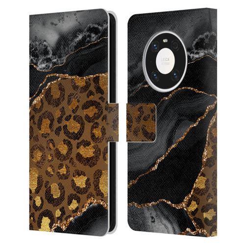 UtArt Wild Cat Marble Dark Gilded Leopard Leather Book Wallet Case Cover For Huawei Mate 40 Pro 5G