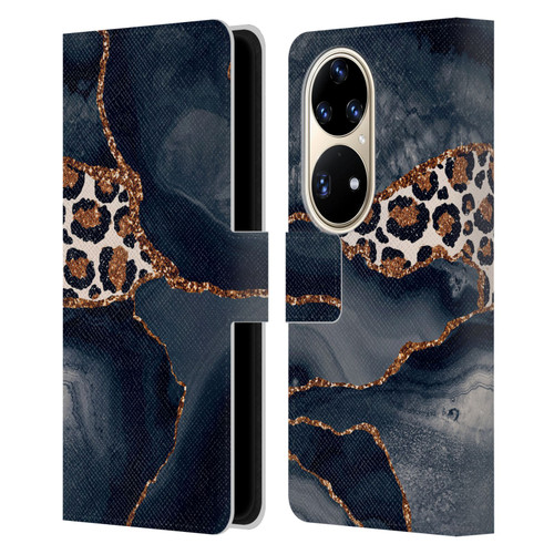 UtArt Wild Cat Marble Leopard Leather Book Wallet Case Cover For Huawei P50 Pro