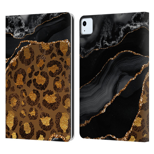 UtArt Wild Cat Marble Dark Gilded Leopard Leather Book Wallet Case Cover For Apple iPad Air 2020 / 2022