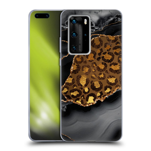 UtArt Wild Cat Marble Dark Gilded Leopard Soft Gel Case for Huawei P40 Pro / P40 Pro Plus 5G