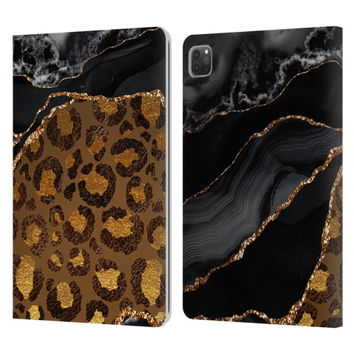 UtArt Wild Cat Marble Dark Gilded Leopard Leather Book Wallet Case Cover For Apple iPad Pro 11 2020 / 2021 / 2022