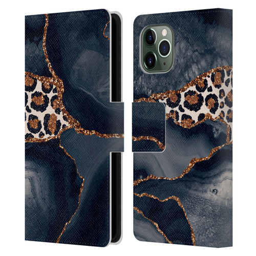 UtArt Wild Cat Marble Leopard Leather Book Wallet Case Cover For Apple iPhone 11 Pro