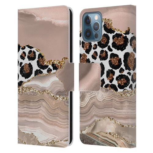 UtArt Wild Cat Marble Cheetah Waves Leather Book Wallet Case Cover For Apple iPhone 12 / iPhone 12 Pro
