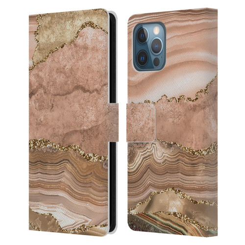 UtArt Wild Cat Marble Beige Gold Leather Book Wallet Case Cover For Apple iPhone 12 Pro Max