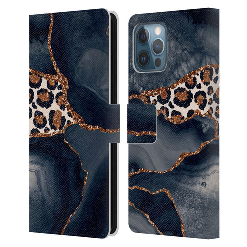 UtArt Wild Cat Marble Leopard Leather Book Wallet Case Cover For Apple iPhone 12 Pro Max