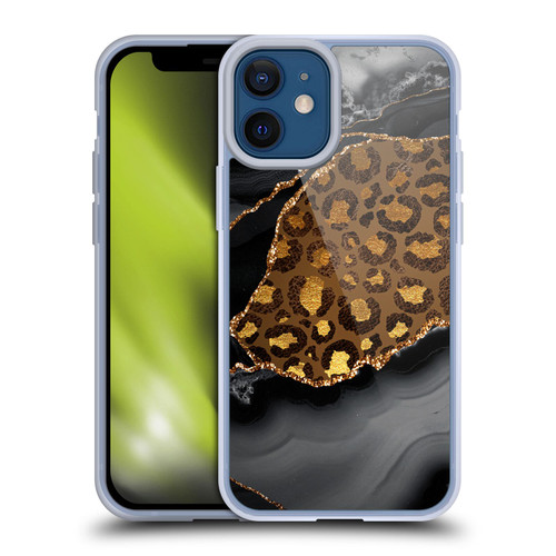 UtArt Wild Cat Marble Dark Gilded Leopard Soft Gel Case for Apple iPhone 12 Mini