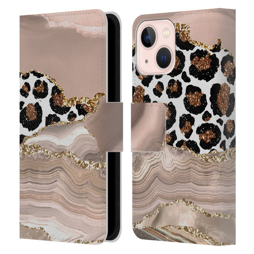 UtArt Wild Cat Marble Cheetah Waves Leather Book Wallet Case Cover For Apple iPhone 13 Mini