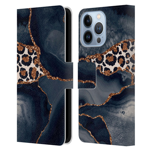 UtArt Wild Cat Marble Leopard Leather Book Wallet Case Cover For Apple iPhone 13 Pro