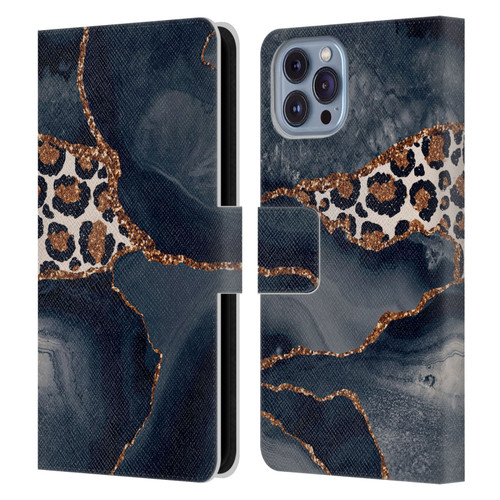 UtArt Wild Cat Marble Leopard Leather Book Wallet Case Cover For Apple iPhone 14