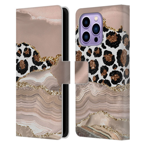 UtArt Wild Cat Marble Cheetah Waves Leather Book Wallet Case Cover For Apple iPhone 14 Pro Max
