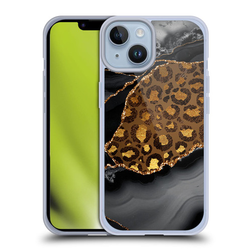 UtArt Wild Cat Marble Dark Gilded Leopard Soft Gel Case for Apple iPhone 14