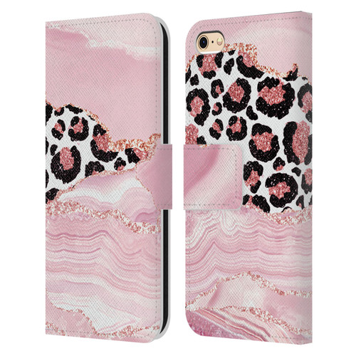 UtArt Wild Cat Marble Pink Glitter Leather Book Wallet Case Cover For Apple iPhone 6 / iPhone 6s