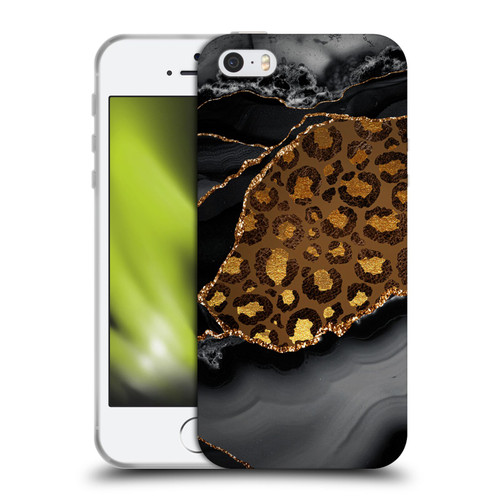 UtArt Wild Cat Marble Dark Gilded Leopard Soft Gel Case for Apple iPhone 5 / 5s / iPhone SE 2016