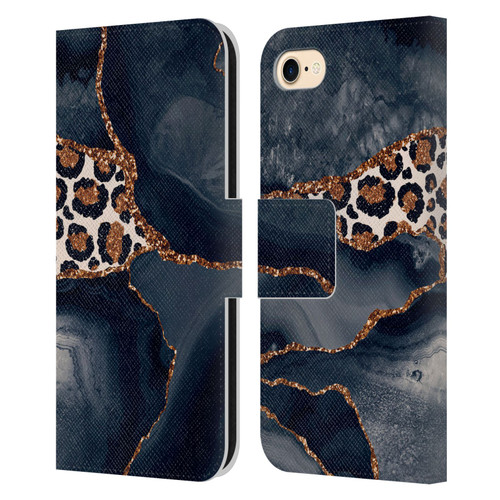 UtArt Wild Cat Marble Leopard Leather Book Wallet Case Cover For Apple iPhone 7 / 8 / SE 2020 & 2022