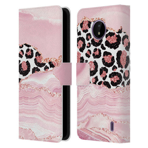 UtArt Wild Cat Marble Pink Glitter Leather Book Wallet Case Cover For Nokia C10 / C20