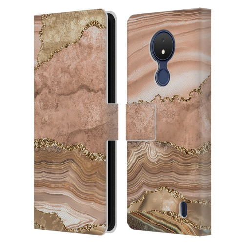 UtArt Wild Cat Marble Beige Gold Leather Book Wallet Case Cover For Nokia C21