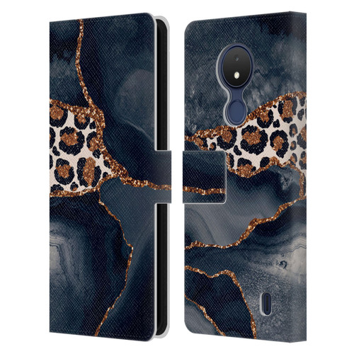 UtArt Wild Cat Marble Leopard Leather Book Wallet Case Cover For Nokia C21