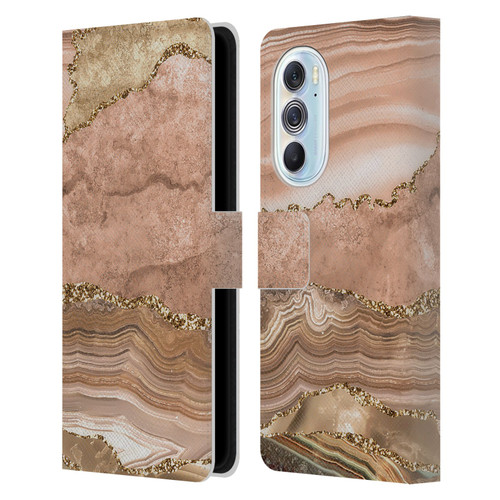 UtArt Wild Cat Marble Beige Gold Leather Book Wallet Case Cover For Motorola Edge X30