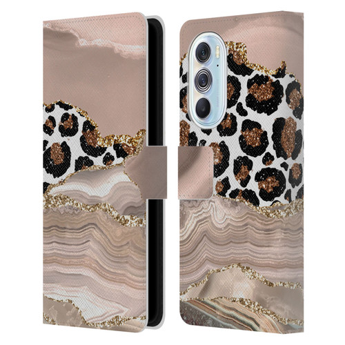 UtArt Wild Cat Marble Cheetah Waves Leather Book Wallet Case Cover For Motorola Edge X30