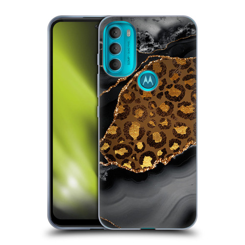 UtArt Wild Cat Marble Dark Gilded Leopard Soft Gel Case for Motorola Moto G71 5G