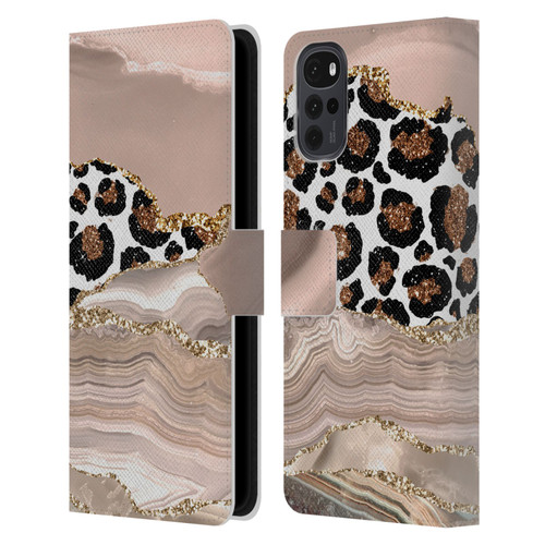 UtArt Wild Cat Marble Cheetah Waves Leather Book Wallet Case Cover For Motorola Moto G22