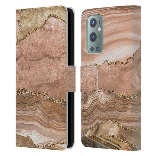 UtArt Wild Cat Marble Beige Gold Leather Book Wallet Case Cover For OnePlus 9