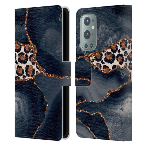 UtArt Wild Cat Marble Leopard Leather Book Wallet Case Cover For OnePlus 9