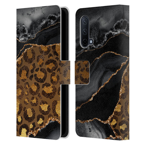 UtArt Wild Cat Marble Dark Gilded Leopard Leather Book Wallet Case Cover For OnePlus Nord CE 5G
