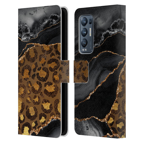 UtArt Wild Cat Marble Dark Gilded Leopard Leather Book Wallet Case Cover For OPPO Find X3 Neo / Reno5 Pro+ 5G