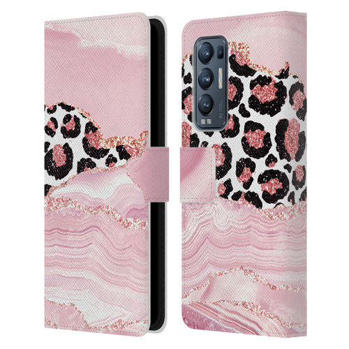 UtArt Wild Cat Marble Pink Glitter Leather Book Wallet Case Cover For OPPO Find X3 Neo / Reno5 Pro+ 5G