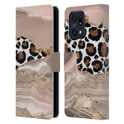 UtArt Wild Cat Marble Cheetah Waves Leather Book Wallet Case Cover For OPPO Find X5 Pro