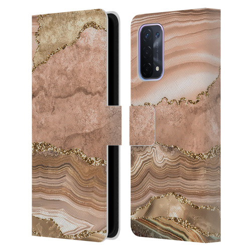 UtArt Wild Cat Marble Beige Gold Leather Book Wallet Case Cover For OPPO A54 5G