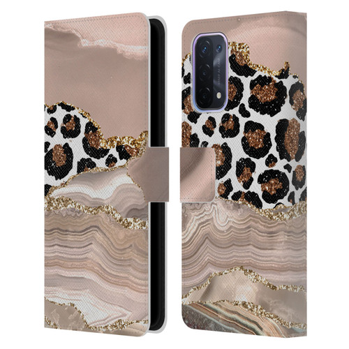 UtArt Wild Cat Marble Cheetah Waves Leather Book Wallet Case Cover For OPPO A54 5G