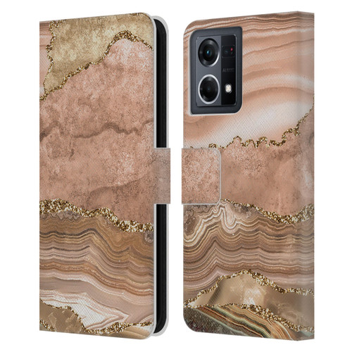 UtArt Wild Cat Marble Beige Gold Leather Book Wallet Case Cover For OPPO Reno8 4G