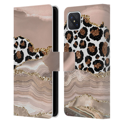 UtArt Wild Cat Marble Cheetah Waves Leather Book Wallet Case Cover For OPPO Reno4 Z 5G