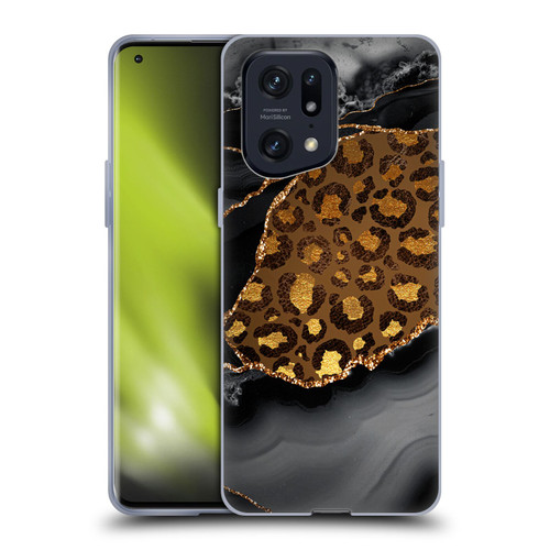 UtArt Wild Cat Marble Dark Gilded Leopard Soft Gel Case for OPPO Find X5 Pro