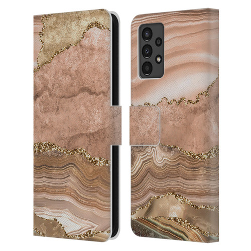 UtArt Wild Cat Marble Beige Gold Leather Book Wallet Case Cover For Samsung Galaxy A13 (2022)
