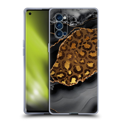 UtArt Wild Cat Marble Dark Gilded Leopard Soft Gel Case for OPPO Reno 4 Pro 5G