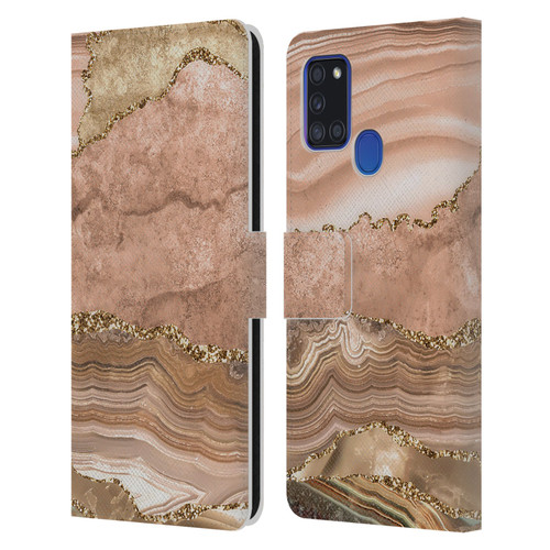 UtArt Wild Cat Marble Beige Gold Leather Book Wallet Case Cover For Samsung Galaxy A21s (2020)