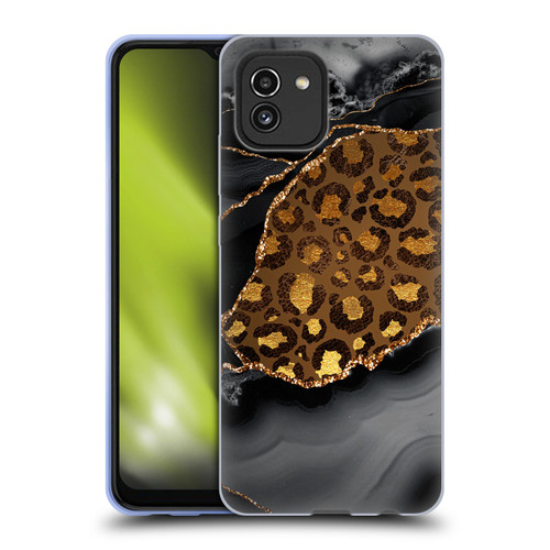 UtArt Wild Cat Marble Dark Gilded Leopard Soft Gel Case for Samsung Galaxy A03 (2021)