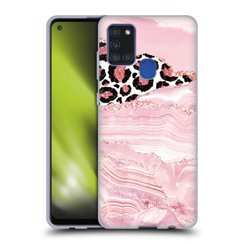 UtArt Wild Cat Marble Pink Glitter Soft Gel Case for Samsung Galaxy A21s (2020)