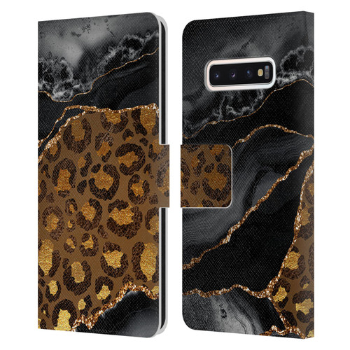 UtArt Wild Cat Marble Dark Gilded Leopard Leather Book Wallet Case Cover For Samsung Galaxy S10